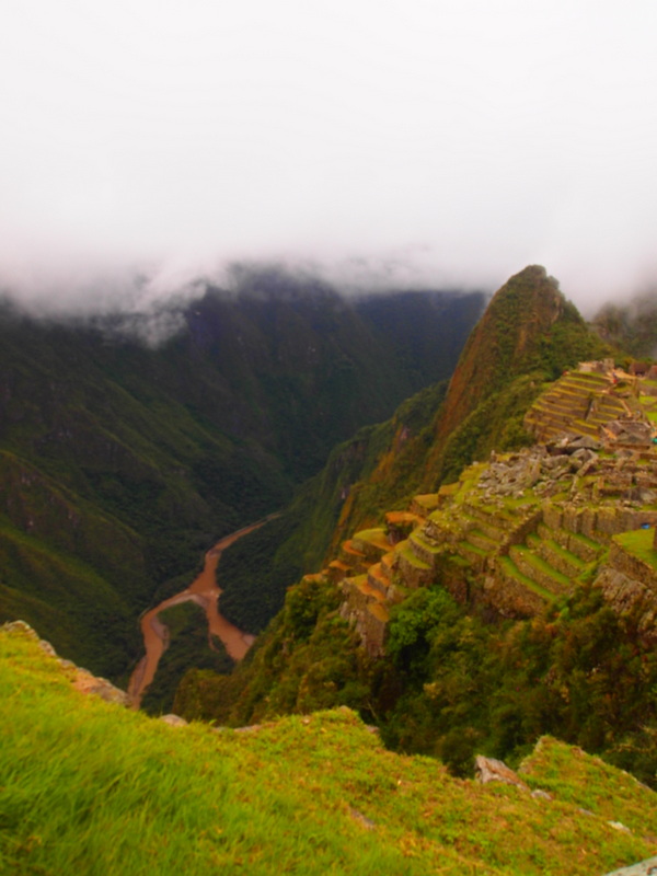 The Urubamba River winds its way around the Machu Picchu site.